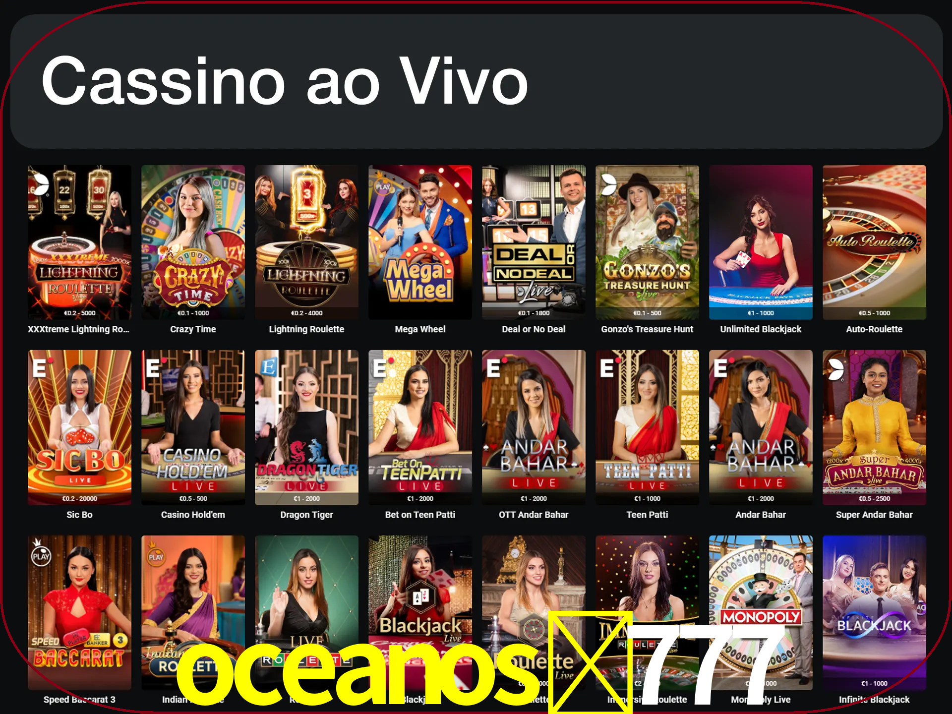 Jogue jogos de cassino com um verdadeiro dealer.