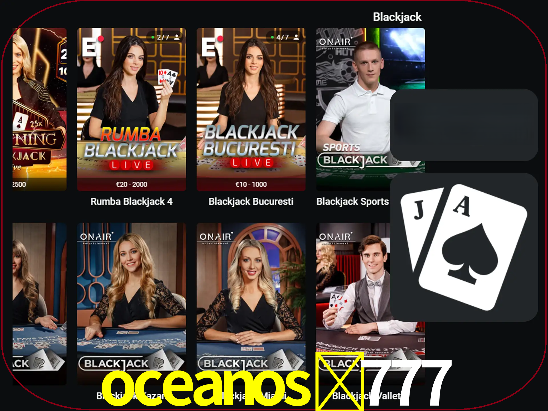 Escolha uma mesa completa de jogadores de blackjack.